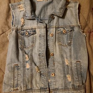 Distressed Sleeveless Jean Jacket